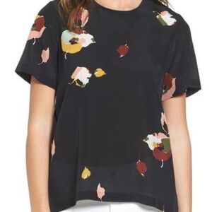 Madewell Silk Maison Button-Back Top in Painted Floral